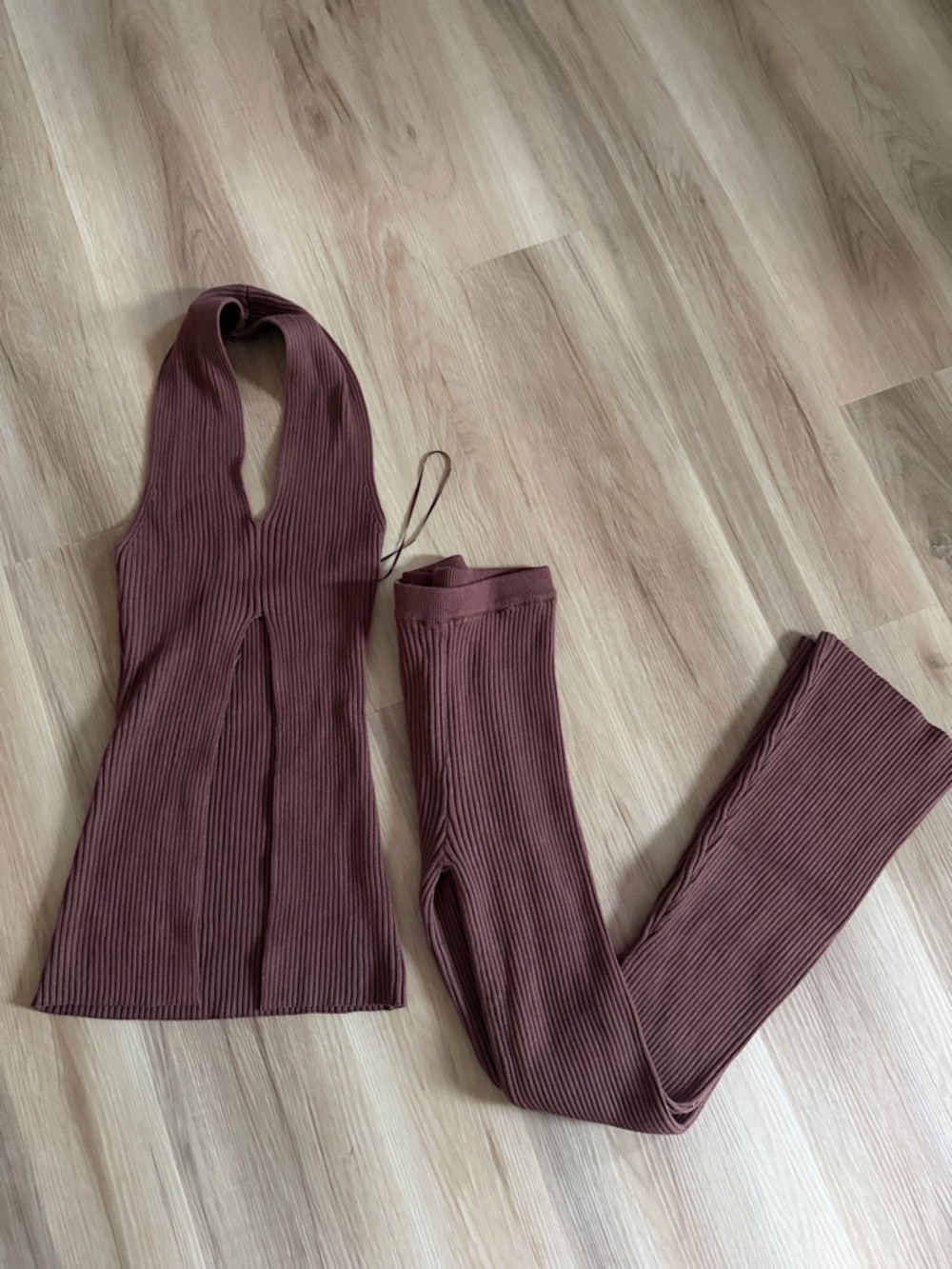2-Piece NWOT Ribbed Halter Jumpsuit in Mauve
